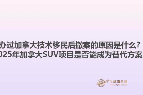 辦過加拿大技術(shù)移民后撤案的原因是什么？2025年加拿大SUV項目是否能成為替代方案？
